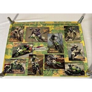 Rare 1997 Kawasaki Race Team Autographed Poster Dealer Exclusive SEE PICS